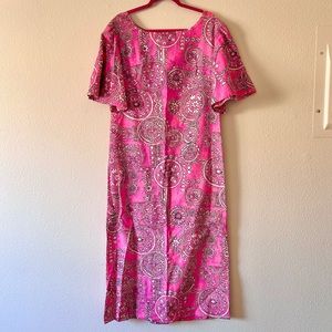 Women’s Vintage Tiki Hot Pink Caftan Dress Tropical Maxi Dress